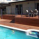 Pool deck with glass rails